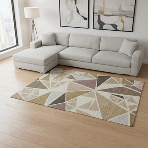 HomeRoots 9' X 12' Transitional Geometric Area Rug - Soft, Stain-Resistant, UV Protected, Washable for Homes 681496