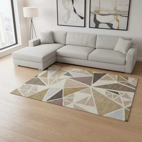 HomeRoots 9' X 12' Transitional Geometric Area Rug - Soft, Stain-Resistant, UV Protected, Washable for Homes 681496