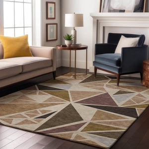 HomeRoots 10' X 14' Modern Geometric Washable Area Rug in Beige, Brown & Mauve - UV Protected & Durable Design 681497