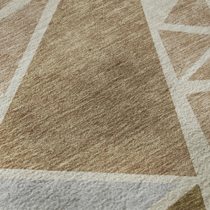HomeRoots 10' X 14' Modern Geometric Washable Area Rug in Beige, Brown & Mauve - UV Protected & Durable Design 681497