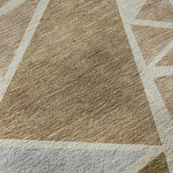 HomeRoots 10' X 14' Modern Geometric Washable Area Rug in Beige, Brown & Mauve - UV Protected & Durable Design 681497