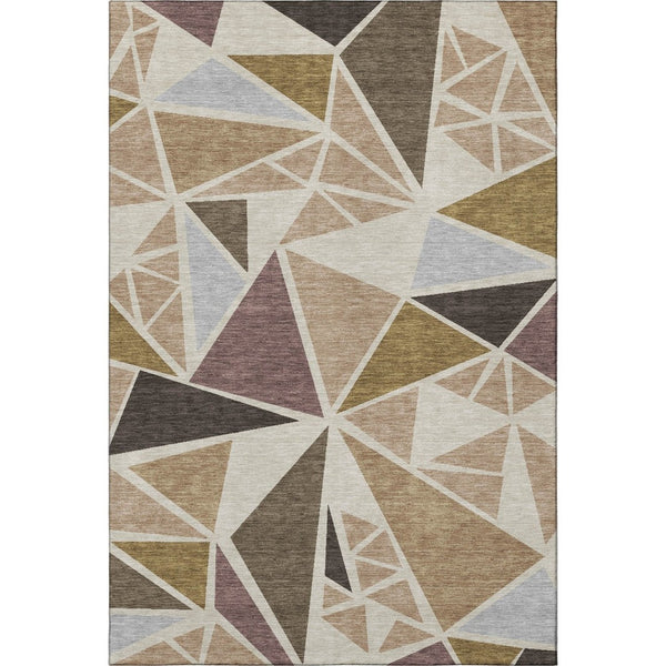 HomeRoots 10' X 14' Modern Geometric Washable Area Rug in Beige, Brown & Mauve - UV Protected & Durable Design 681497