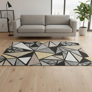 HomeRoots 5' Modern Geometric Washable Area Rug in Black, Beige & Ivory - UV Protected & Stain Resistant! 681499