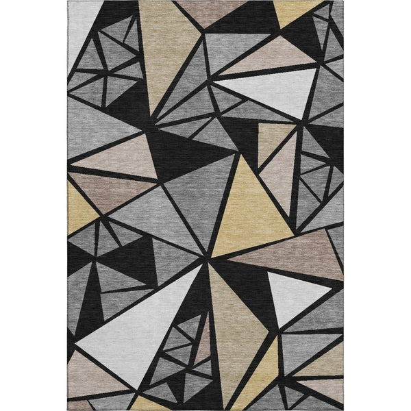 HomeRoots 5' Modern Geometric Washable Area Rug in Black, Beige & Ivory - UV Protected & Stain Resistant! 681499