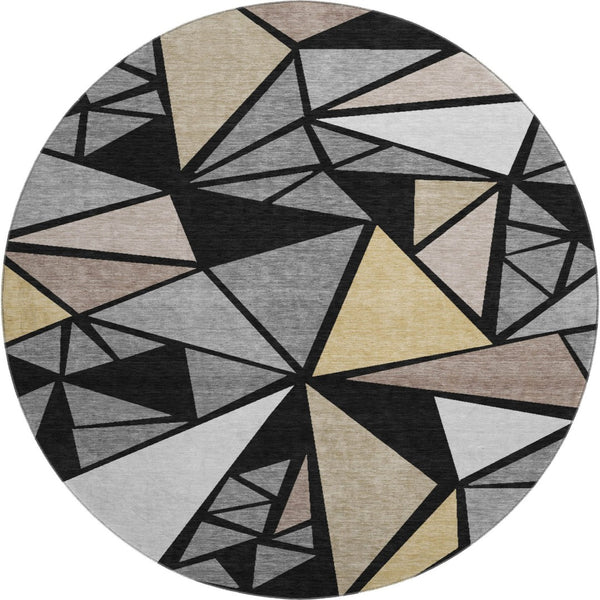 HomeRoots 8' Modern Geometric Round Rug in Black, Beige & Ivory – Washable, UV Protection, Non-Slip Design 681500