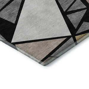 HomeRoots 8' Modern Geometric Round Rug in Black, Beige & Ivory – Washable, UV Protection, Non-Slip Design 681500