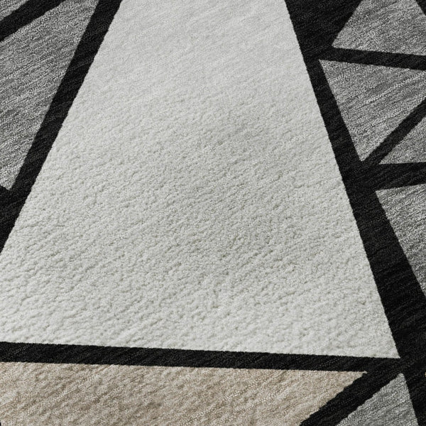 HomeRoots 8' Modern Geometric Round Rug in Black, Beige & Ivory – Washable, UV Protection, Non-Slip Design 681500