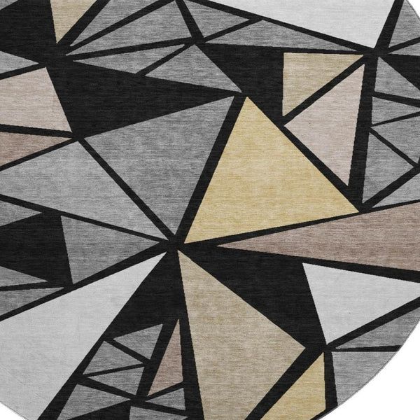 HomeRoots 8' Modern Geometric Round Rug in Black, Beige & Ivory – Washable, UV Protection, Non-Slip Design 681500