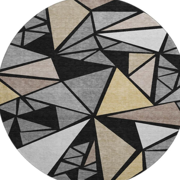 HomeRoots 8' Modern Geometric Round Rug in Black, Beige & Ivory – Washable, UV Protection, Non-Slip Design 681500