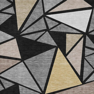 HomeRoots 8' X 10' Stylish Black Beige Ivory Geometric Area Rug - Washable, UV Protected, Pet-Friendly Design 681501