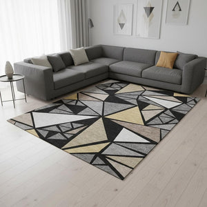 HomeRoots 9' X 12' Stylish Geometric Washable Area Rug - Durable, Stain-Resistant & UV Protected for Modern Homes 681502