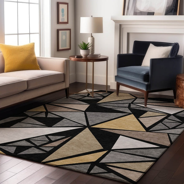 HomeRoots 9' X 12' Stylish Geometric Washable Area Rug - Durable, Stain-Resistant & UV Protected for Modern Homes 681502