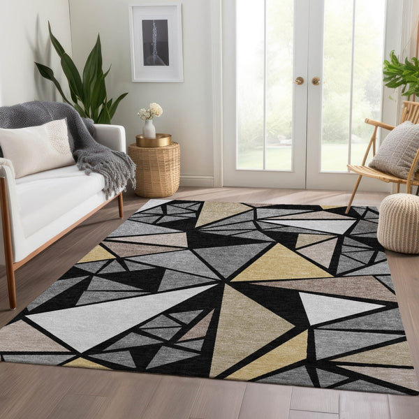 HomeRoots 9' X 12' Stylish Geometric Washable Area Rug - Durable, Stain-Resistant & UV Protected for Modern Homes 681502