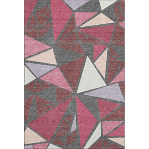 HomeRoots 5' X 8' Stylish Burgundy Pink Ivory Geometric Area Rug - Washable, UV Protected, Stain Resistant! 681505