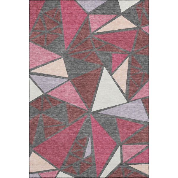 HomeRoots 5' X 8' Stylish Burgundy Pink Ivory Geometric Area Rug - Washable, UV Protected, Stain Resistant! 681505