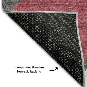 HomeRoots 5' X 8' Stylish Burgundy Pink Ivory Geometric Area Rug - Washable, UV Protected, Stain Resistant! 681505