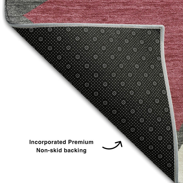 HomeRoots 5' X 8' Stylish Burgundy Pink Ivory Geometric Area Rug - Washable, UV Protected, Stain Resistant! 681505