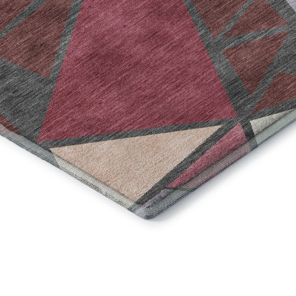 HomeRoots 5' X 8' Stylish Burgundy Pink Ivory Geometric Area Rug - Washable, UV Protected, Stain Resistant! 681505
