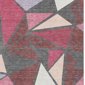 HomeRoots 5' X 8' Stylish Burgundy Pink Ivory Geometric Area Rug - Washable, UV Protected, Stain Resistant! 681505