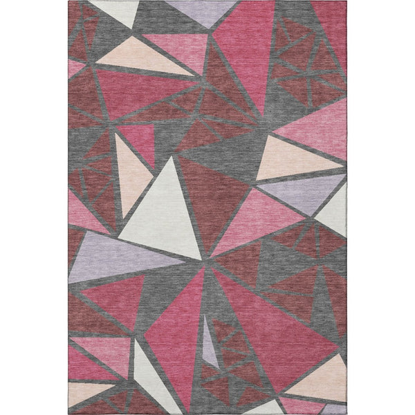 HomeRoots 5' X 8' Stylish Burgundy Pink Ivory Geometric Area Rug - Washable, UV Protected, Stain Resistant! 681505