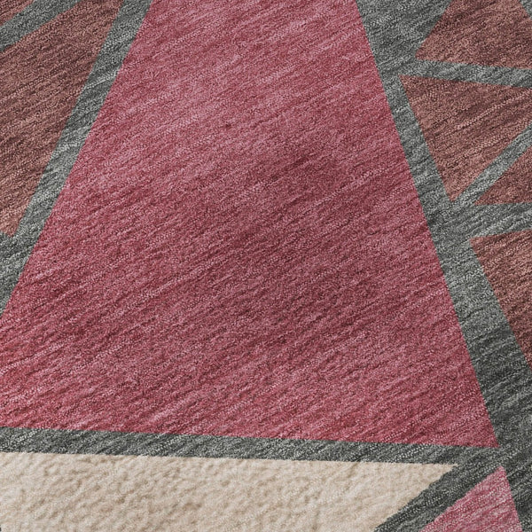 HomeRoots 8' Burgundy Pink and Ivory Geometric Round Rug – Washable, UV-Protected, Soft, and Stylish Centerpiece 681506