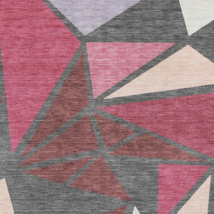 HomeRoots 8' X 10' Stylish Burgundy Pink Ivory Geometric Area Rug - Washable, UV Protected, Durable Design 681507