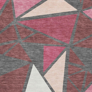 HomeRoots 10' X 14' Burgundy Pink Ivory Geometric Washable Area Rug - Durable, Stylish, UV Protected Design! 681509