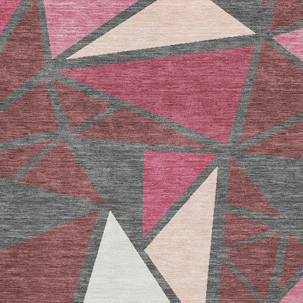 HomeRoots 10' X 14' Burgundy Pink Ivory Geometric Washable Area Rug - Durable, Stylish, UV Protected Design! 681509
