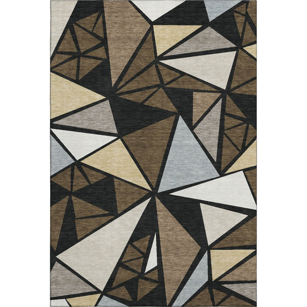 HomeRoots 5' X 8' Modern Geometric Washable Area Rug - Brown, Black, Ivory, UV Protected, Stain Resistant Design 681511