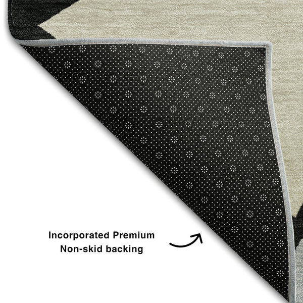 HomeRoots 5' X 8' Modern Geometric Washable Area Rug - Brown, Black, Ivory, UV Protected, Stain Resistant Design 681511