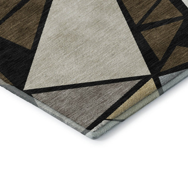 HomeRoots 5' X 8' Modern Geometric Washable Area Rug - Brown, Black, Ivory, UV Protected, Stain Resistant Design 681511