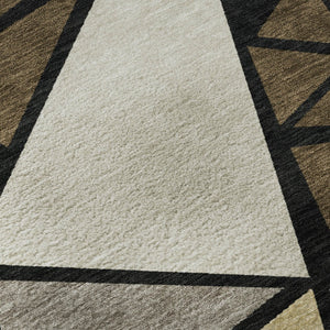 HomeRoots 5' X 8' Modern Geometric Washable Area Rug - Brown, Black, Ivory, UV Protected, Stain Resistant Design 681511