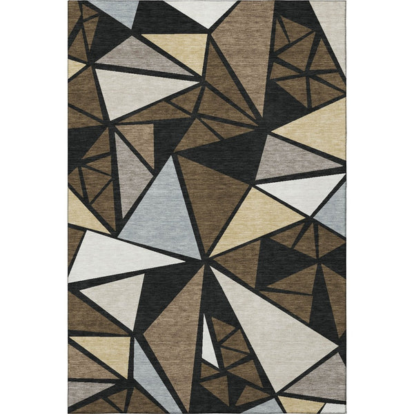 HomeRoots 5' X 8' Modern Geometric Washable Area Rug - Brown, Black, Ivory, UV Protected, Stain Resistant Design 681511