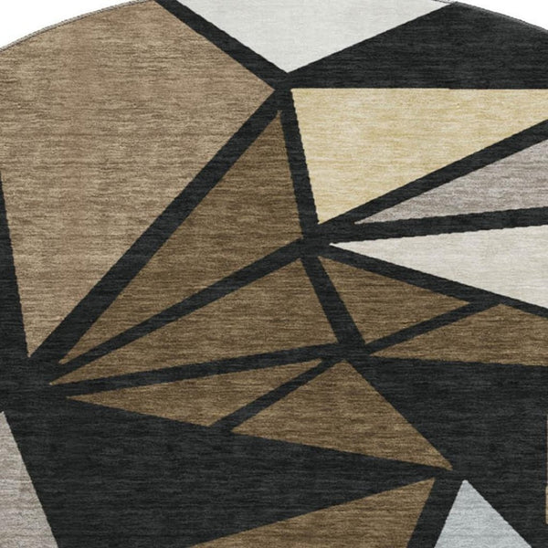 HomeRoots 8' Stylish Brown, Black & Ivory Geometric Round Rug - Washable, UV Protected, Perfect for Busy Homes 681512