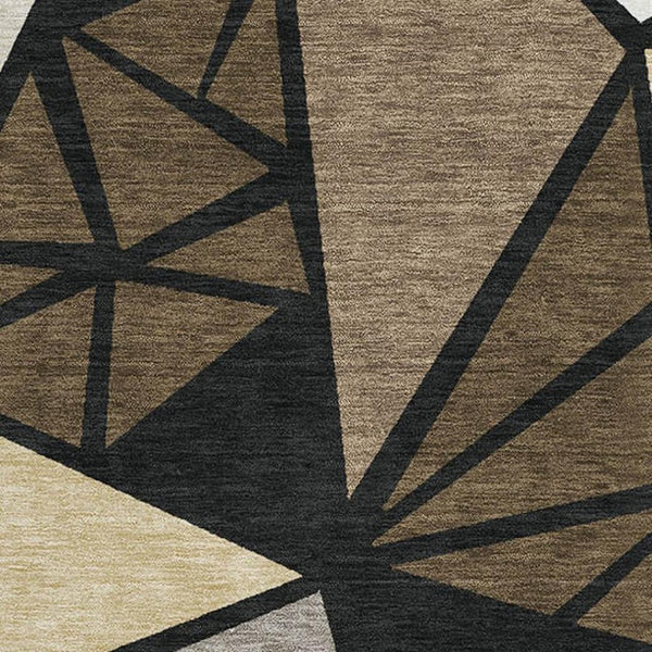 HomeRoots 9' Modern Geometric Area Rug in Brown, Black & Ivory - Washable, UV Resistant, Perfect for Families 681514