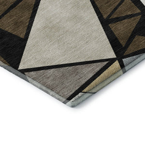 HomeRoots 10' X 14' Washable Area Rug - Stylish Brown, Black & Ivory Geometric Design with UV Protection & Durability 681515