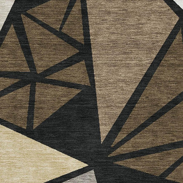 HomeRoots 10' X 14' Washable Area Rug - Stylish Brown, Black & Ivory Geometric Design with UV Protection & Durability 681515
