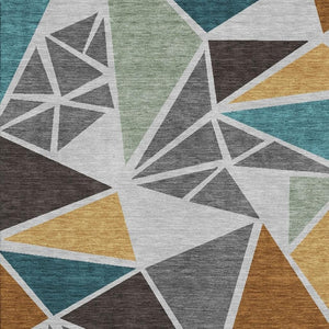 HomeRoots 5' X 8' Geometric Washable Area Rug in Gray, Teal & Copper - Stain Resistant, UV Protected Design! 681517