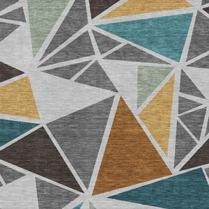 HomeRoots 8' X 10' Washable Gray Teal Copper Geometric Area Rug with UV Protection for Modern Homes 681519