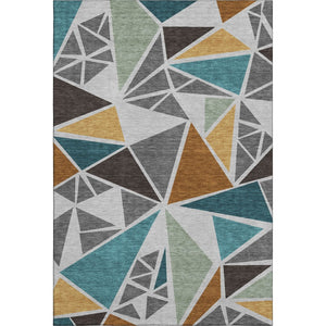 HomeRoots 9' X 12' Contemporary Geometric Washable Area Rug in Gray, Teal & Copper with UV Protection 681520