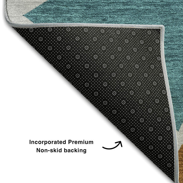 HomeRoots 9' X 12' Contemporary Geometric Washable Area Rug in Gray, Teal & Copper with UV Protection 681520