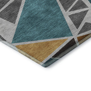 HomeRoots 9' X 12' Contemporary Geometric Washable Area Rug in Gray, Teal & Copper with UV Protection 681520