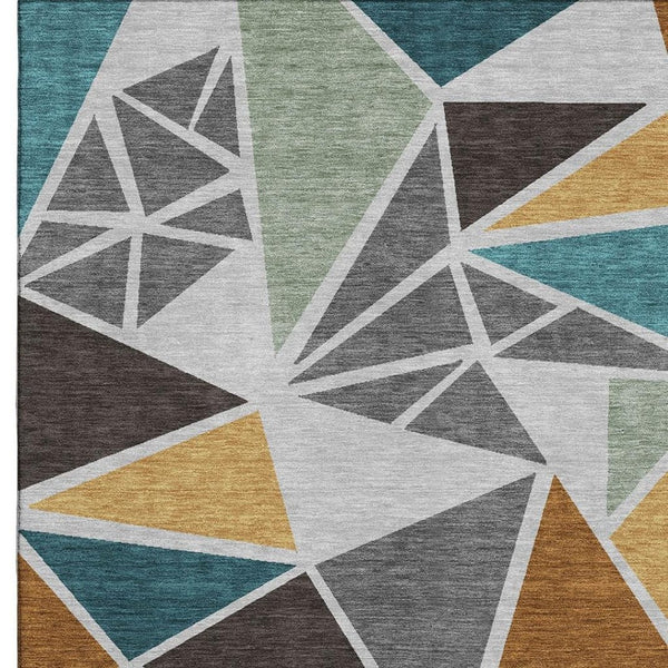 HomeRoots 9' X 12' Contemporary Geometric Washable Area Rug in Gray, Teal & Copper with UV Protection 681520