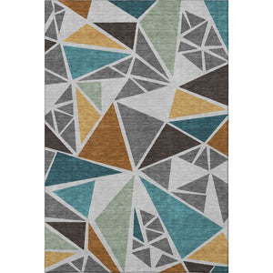 HomeRoots 9' X 12' Contemporary Geometric Washable Area Rug in Gray, Teal & Copper with UV Protection 681520