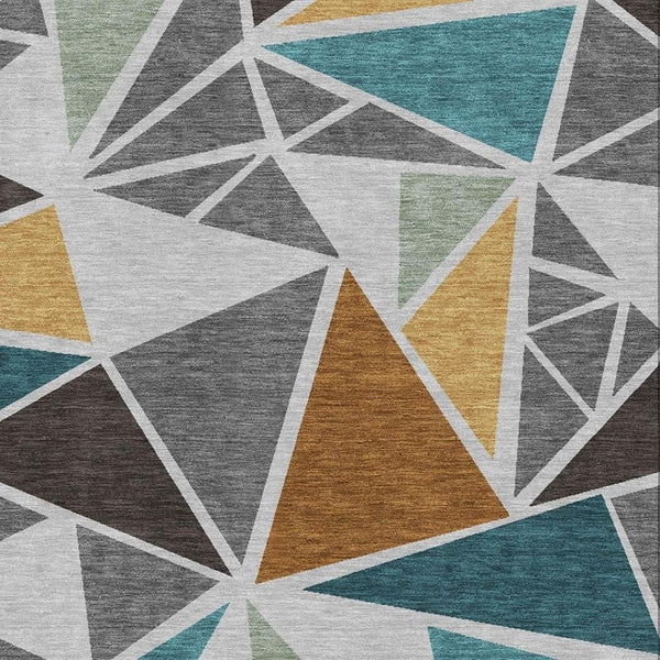 HomeRoots 10' Gray Teal Copper Geometric Washable Area Rug – UV Protected, Stain Resistant, Easy Care Design! 681521