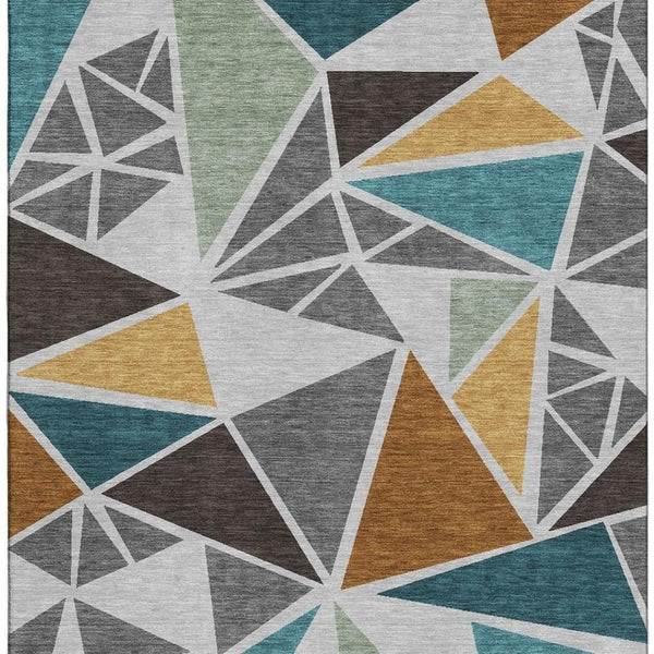 HomeRoots 10' Gray Teal Copper Geometric Washable Area Rug – UV Protected, Stain Resistant, Easy Care Design! 681521