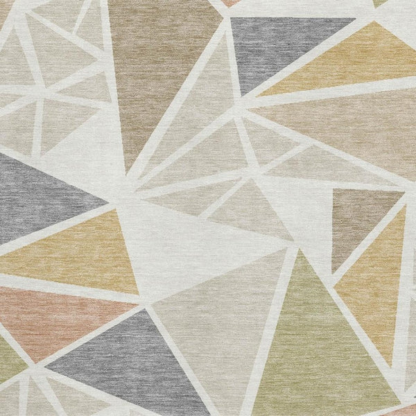 HomeRoots 5' X 8' Washable Ivory Gold Green Geometric Area Rug - Durable, UV Protected, Perfect for Kids & Pets! 681523