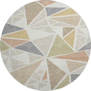 HomeRoots 8' Ivory Gold Green Geometric Washable Round Rug - Durable, Stain-Resistant, UV-Protected Elegance 681524