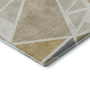 HomeRoots 8' Ivory Gold Green Geometric Washable Round Rug - Durable, Stain-Resistant, UV-Protected Elegance 681524