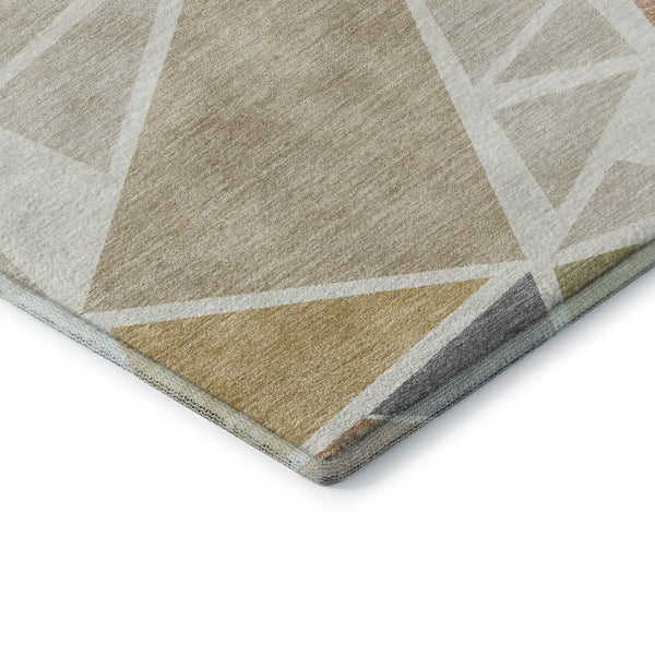 HomeRoots 8' Ivory Gold Green Geometric Washable Round Rug - Durable, Stain-Resistant, UV-Protected Elegance 681524